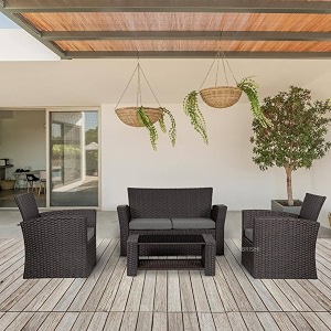 brishi outdoor sofa set  balcony sofa  patio furniture sets  indoor sofa wicker rattan garden sofa set with cushion and center table dark brown-grey