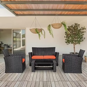 brishi outdoor sofa set  balcony sofa  patio furniture sets  indoor sofa wicker rattan garden sofa set with cushion and center table black-orange