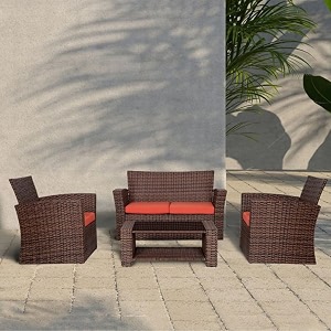 brishi outdoor sofa set  balcony sofa  patio furniture sets  indoor sofa wicker rattan garden sofa set with cushion and center table brown-orange