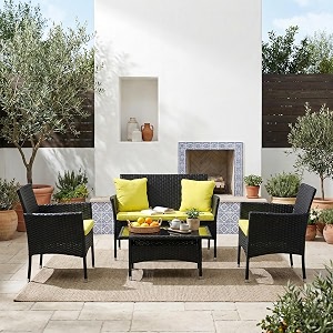 brishi outdoor 4 seater sofa set  patio furniture sets  balcony sofa  indoor sofa  wicker rattan garden sofa set with cushion and center table blackgreen