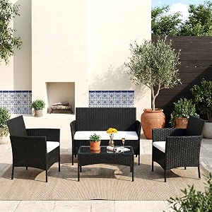 brishi outdoor 4 seater sofa set  patio furniture sets  balcony sofa  indoor sofa  wicker rattan garden sofa set with cushion and center table blackwhite
