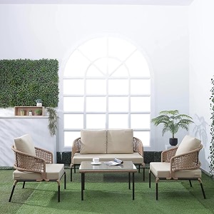 brishi outdoor sofa set  balcony sofa  patio furniture sets  conversation sets  braid amp rope garden 4 seater-beige