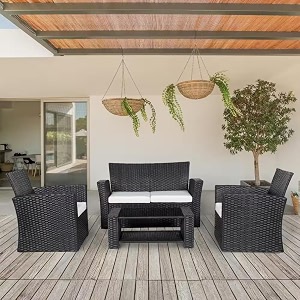 brishi outdoor sofa set  balcony sofa  patio furniture sets  indoor sofa wicker rattan garden sofa set with cushion and center table black-white