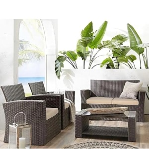 brishi outdoor sofa set  balcony sofa  patio furniture sets  indoor sofa wicker rattan garden sofa set with cushion and center table dark brown-cream