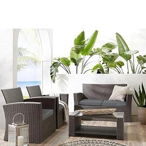 brishi outdoor sofa set  balcony sofa  patio furniture sets  indoor sofa wicker rattan garden sofa set with cushion and center table 4 seater dark brown-grey
