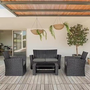 brishi outdoor sofa set  balcony sofa  patio furniture sets  indoor sofa wicker rattan garden sofa set with cushion and center table black- grey