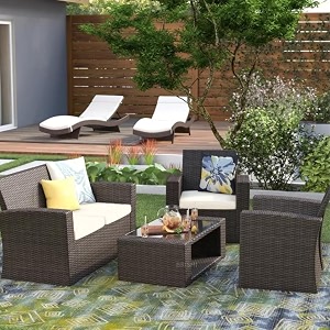 brishi outdoor sofa set  balcony sofa  patio furniture sets  indoor sofa wicker rattan garden sofa set with cushion and center table dark brown-white