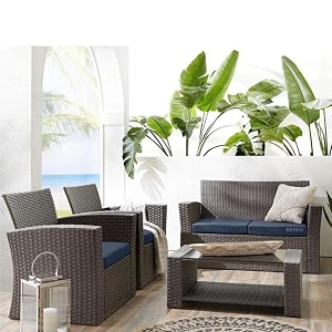 brishi outdoor sofa set  balcony sofa  patio furniture sets  indoor sofa wicker rattan garden sofa set with cushion and center table dark brown-navy blue