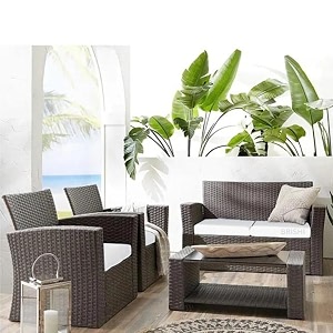 brishi outdoor sofa set  balcony sofa  patio furniture sets  indoor sofa wicker rattan garden sofa set with cushion and center table 4 seater-dark brown