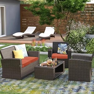 brishi outdoor sofa set  balcony sofa  patio furniture sets  indoor sofa wicker rattan garden sofa set with cushion and center table dark-brown-orange