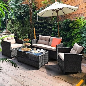 brishi outdoor 4 seater sofa set  balcony sofa  patio furniture sets  conversation sets  wicker  garden  balcony  brown
