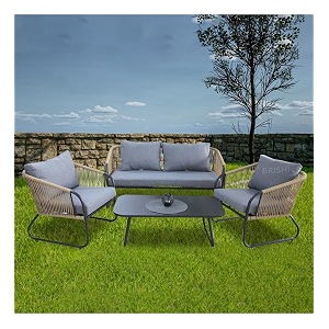 brishi outdoor sofa set  balcony sofa  patio furniture sets  conversation sets  braid amp rope garden 4 seater- greybeige