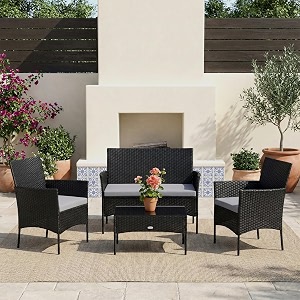 brishi outdoor 4 seater sofa set  patio furniture sets  balcony sofa  indoor sofa  wicker rattan garden sofa set with cushion and center table blackgrey