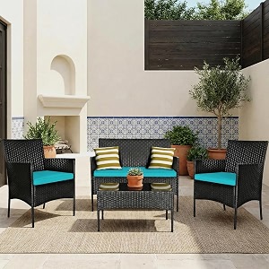 brishi outdoor 4 seater sofa set  patio furniture sets  balcony sofa  indoor sofa  wicker rattan garden sofa set with cushion and center table blackblue