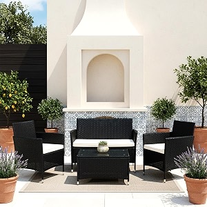 brishi outdoor 4 seater sofa set  patio furniture sets  balcony sofa  indoor sofa  wicker rattan garden sofa set with cushion and center table black