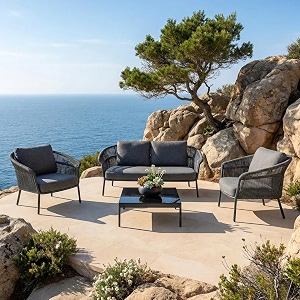 brishi outdoor sofa set  balcony sofa  patio furniture sets  conversation sets  braid amp rope garden 4 seater- dark grey