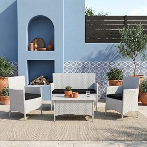 brishi outdoor 4 seater sofa set  patio furniture sets  balcony sofa  indoor sofa  wicker rattan garden sofa set with cushion and center table white