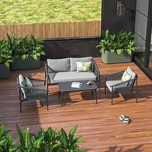 brishi outdoor sofa set  balcony sofa  patio furniture sets  conversation sets  braid amp rope garden 4 seater- grey