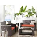 BRISHI Outdoor Sofa Set || Balcony Sofa || Patio Furniture Sets || Indoor Sofa|| Wicker Rattan Garden Sofa Set with Cushion and Center Table (4 Seater-Dark Brown-Orange)