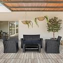 BRISHI Outdoor Sofa Set || Balcony Sofa || Patio Furniture Sets || Indoor Sofa|| Wicker Rattan Garden Sofa Set with Cushion and Center Table (Black-Navy Blue)