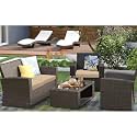 BRISHI Outdoor Sofa Set || Balcony Sofa || Patio Furniture Sets || Indoor Sofa|| Wicker Rattan Garden Sofa Set with Cushion and Center Table (Darkbrown-Beige)