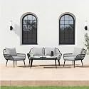 BRISHI Outdoor Sofa Set || Balcony Sofa || Patio Furniture Sets | Conversation Sets | Braid &amp; Rope Garden Sofa Set and Center Table (4 Seater Black-Grey)