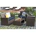 BRISHI Outdoor Sofa Set || Balcony Sofa || Patio Furniture Sets || Indoor Sofa|| Wicker Rattan Garden Sofa Set with Cushion and Center Table (Darkbrown- Navy Blue)