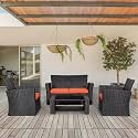 BRISHI Outdoor Sofa Set || Balcony Sofa || Patio Furniture Sets || Indoor Sofa|| Wicker Rattan Garden Sofa Set with Cushion and Center Table (Black-Orange)