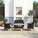 BRISHI Outdoor 4 Seater Sofa Set || Patio Furniture Sets || Balcony Sofa || Indoor Sofa || Wicker Rattan Garden Sofa Set with Cushion and Center Table (Black)