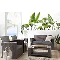 BRISHI Outdoor Sofa Set || Balcony Sofa || Patio Furniture Sets || Indoor Sofa|| Wicker Rattan Garden Sofa Set with Cushion and Center Table (4 Seater Dark Brown-Grey)