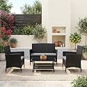 BRISHI Outdoor 4 Seater Sofa Set || Patio Furniture Sets || Balcony Sofa || Indoor Sofa || Wicker Rattan Garden Sofa Set with Cushion and Center Table (Black/Grey)