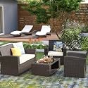 BRISHI Outdoor Sofa Set || Balcony Sofa || Patio Furniture Sets || Indoor Sofa|| Wicker Rattan Garden Sofa Set with Cushion and Center Table (Dark Brown-White)