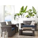 BRISHI Outdoor Sofa Set || Balcony Sofa || Patio Furniture Sets || Indoor Sofa|| Wicker Rattan Garden Sofa Set with Cushion and Center Table (Dark Brown-Navy Blue)