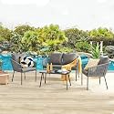 BRISHI Outdoor Sofa Set | Balcony Sofa | Patio Furniture Sets | Conversation Sets | Braid &amp; Rope Garden (4 Seater Dark Grey)