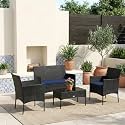 BRISHI Outdoor 4 Seater Sofa Set || Patio Furniture Sets || Balcony Sofa || Indoor Sofa || Wicker Rattan Garden Sofa Set with Cushion and Center Table (Black/Navy Blue)