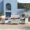 BRISHI Outdoor 4 Seater Sofa Set || Patio Furniture Sets || Balcony Sofa || Indoor Sofa || Wicker Rattan Garden Sofa Set with Cushion and Center Table (White)