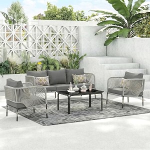 brishi outdoor sofa set  balcony sofa  patio furniture sets  conversation sets  braid amp rope garden sofa set and center table 5 seater-grey