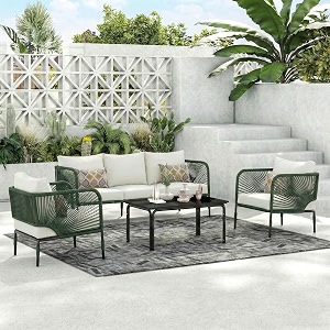 brishi outdoor sofa set  balcony sofa  patio furniture sets  conversation sets  braid amp rope garden sofa set and center table 5 seater-green