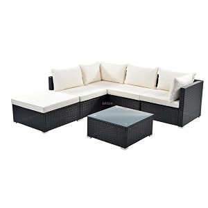 brishi outdoor 5 seater sofa set  balcony sofa  patio furniture sets  indoor sofa  wicker rattan garden sofa set with cushion and center table black-cream
