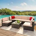 BRISHI Outdoor 6 Seater Sofa Set | Balcony Sofa | Patio Furniture Sets | Conversation Sets | Wicker | Garden | Balcony | (Dark-Brown)