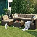 BRISHI Outdoor 6 Seater Sofa Set || Balcony Sofa || Patio Furniture Sets || Indoor Sofa || Wicker Rattan Garden Sofa Set with Cushion and Center Table (Dark Brown- Beige)