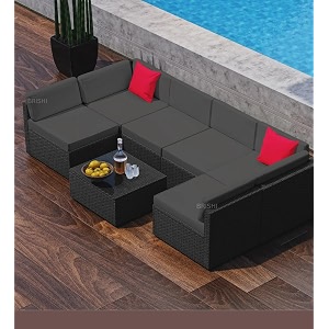 brishi outdoor 6 seater sofa set  balcony sofa  patio furniture sets  indoor sofa  wicker rattan garden sofa set with cushion and center table black