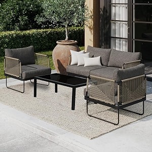 brishi outdoor sofa set  balcony sofa  patio furniture sets  conversation sets  braid amp rope garden 4 seater-grey-beige