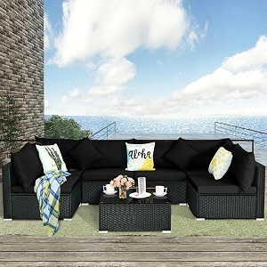 brishi outdoor 6 seater sofa set  balcony sofa  patio furniture sets  indoor sofa  wicker rattan garden sofa set with cushion and center table black
