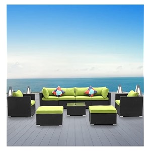 brishi outdoor 8 seater sofa set  balcony sofa  patio furniture sets  indoor sofa  wicker rattan garden sofa set with cushion and center table black-green