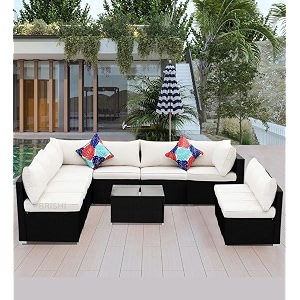 brishi outdoor 10 seater sofa set  balcony sofa  patio furniture sets  indoor sofa  wicker rattan garden sofa set with cushion and center table black-off white