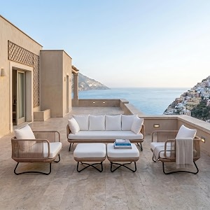 brishi outdoor rope sofa set  balcony sofa  patio conversation sets  braided rope garden sofa set and ottoman 7 seater - beige