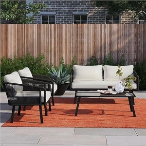 brishi outdoor sofa set  balcony sofa  patio furniture sets  conversation sets  braid amp rope garden 4 seater-black