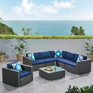 brishi outdoor 6 seater sofa set  balcony sofa  patio furniture sets  indoor sofa  wicker rattan garden sofa set with cushion and center table black-blue