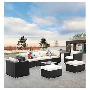 brishi outdoor 8 seater sofa set  balcony sofa  patio furniture sets  indoor sofa  wicker rattan garden sofa set with cushion and center table black-off white